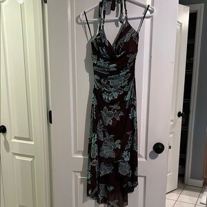 Floral Halter Dress - Brown and Blue